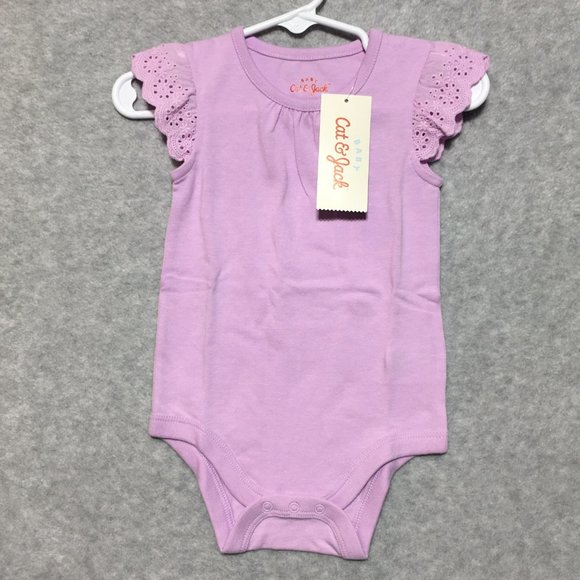 Cat and Jack Bodysuit 6-9 months Baby Infant Short Sleeve Purple Lace Sleeve New - Picture 1 of 8